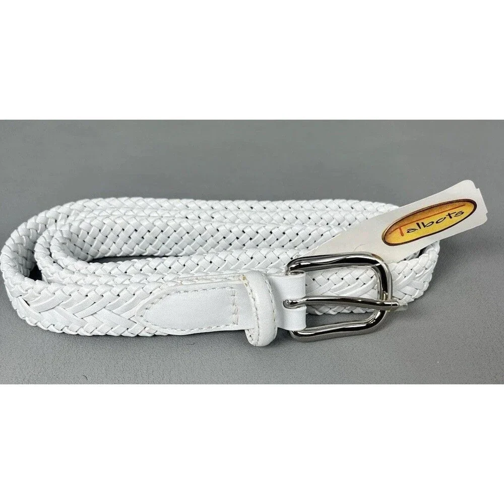 Talbots Genuine Leather Skinny Woven Belt Women Large White Boho Euro Preppy NWT